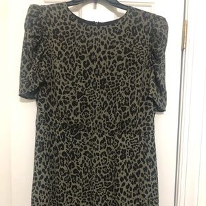 Green leopard print flair dress from Express